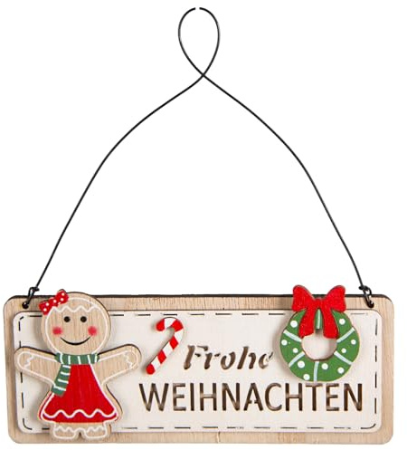 Logbuch-Verlag Holzschild Frohe Weihnachten 12x9 cm – Weihnachtliche Türdeko zum Aufhängen mit Lebkuchenfigur