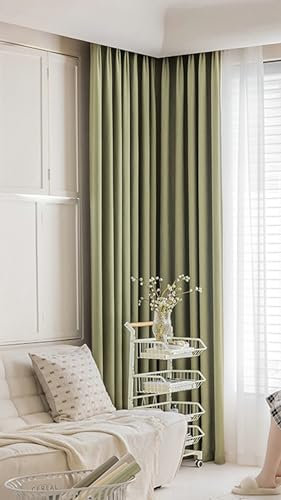 Gualiy Vorhang Verdunkelung 2er Set, Gardienen Vorhänge Blickdicht Ösen 137x229CM Einfarbig Vorhang Grün Vorhänge für Balkon