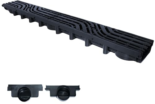 Entwässerungsrinne Belastungsklasse C250 25 Tonnen, 63mm/98mm/148mm Gußrost komplett SET Wellenmuster (1m 63mm + 2 Stirnwände)