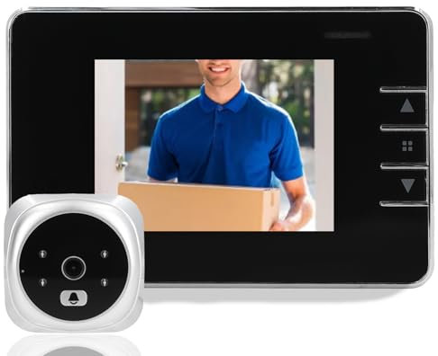 Cámara con Mirilla para Puerta, Visión Nocturna HD de 120 Grados, Intercomunicador de 2 Vías, Cámara con Timbre de Vídeo Inteligente con Infrarrojos Impermeables, 4 Pilas AAA,