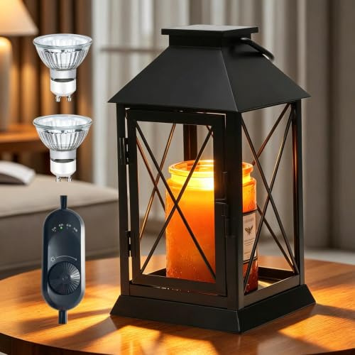 Aaffkaa lampada scalda candela con timer,Lampada di calore della lanterna della candela dimmabile con 2 lampadine,Spegnimento automatico e luminosità regolabile