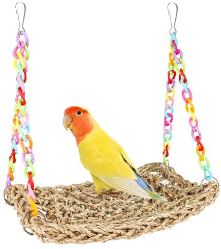 AKONE Vogel Hängematte Naturstroh, Vogelnest Höhlen Schlafplätze, Vogelkäfig Zubehör, Vogel Spielzeug Vogelnest Hängende Hängematte für Wellensittich Nymphensittich Finken Hamster Rennmaus