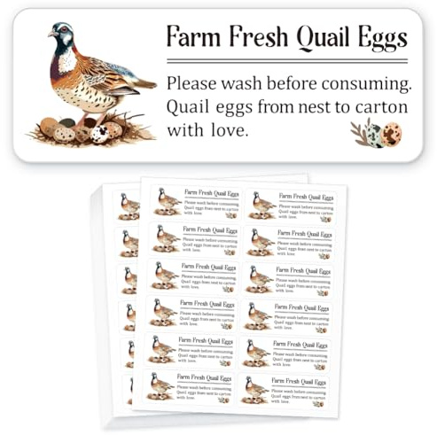 GOMAKERER 180 Pcs Quail Farm Fresh Eggs Sticker, 2.5x6.7cm Unwashed Egg Carton Labels PET Adhesive Egg Packaging Stickers for Box Container Carton Farm Supplies