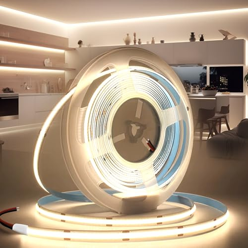 BRIMETI Luces LED COB Tira LED 24V 5M Autoadhesivo Luz Blanca Natural 4000K Luces Tira 320LED/M Flexible Cortable, Ancho 8mm, para Dormitorio Sala Gabinete Estar Fiestas (Sin Fuente de Alimentación)