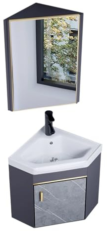 BRCYKRWY Kleines Eckwaschbecken Zur Wandmontage Eckwaschbecken Mit Unterschrank Waschbecken Handwaschbecken Klein Gäste Wc Wandmontage Schrank Mit Spiegel Für Kleine Garderobe,Badezimmer