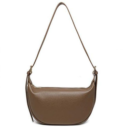 ZMDB Damen Umhängetasche, PU Leder Crossbody Bag, Khaki, M, Halbkreisförmig, Zeitgenössisch, 2 Fächer, Reißverschluss, Kunstleder
