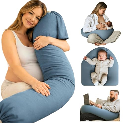 Cuddo Baby Pregnancy Pillow 5-in-1 |Adjustable Shape, Cooling Fabric| Beanbag Style Microbead, O-Shape for Nursing, 5-Point Full Body Support for Side Sleepers, Gift for Women, with Travel Bag - Blue