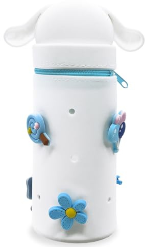 FRPABCF 2 in 1 Weiche Silikontasche Kawaii Federmäppchen,Tischstifthalter, Reißverschluss, Stiftetasche Buntstifte Marker, Büro, Uni, niedlicher Schulbedarf, Tier-Stifthalter, Mädchen Großohriger Hund