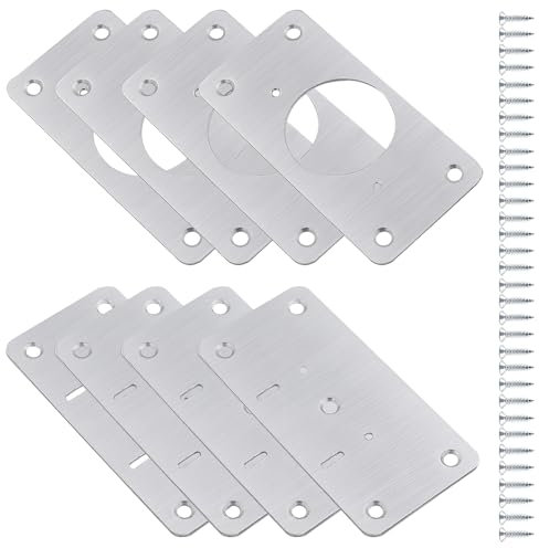 AKSIQIOL Set of 8 Heavy-Duty Stainless Steel Hinge Reinforcement Plates, Sliver, 9x5 Centimeters, 8 Count, Surface Mount, Easy Installation, Universal Compatibility