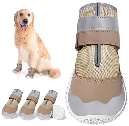 DcOaGt Hundeschuhe, große Hunde, Netzgewebe, atmungsaktive Hundestiefel und Pfotenschutz für heißen Bürgersteig, Sommer, Winter, Schnee, 360°-rutschfeste Hundeschuhe mit reflektierenden Streifen zum