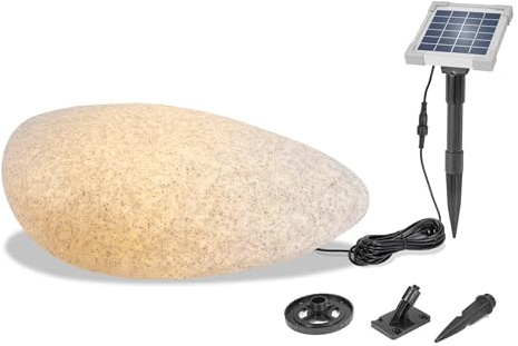 Esotec Solarkugeln Leuchtsteine Leuchtkugeln Gartenbeleuchtung Farbwechsel | Solar-Felsenleuchtstein 63 × 38 × 19 cm, 9 Lichtfarben, >10 Std. Leuchtdauer, LiFePO4 Akku wechselbar, externes 2Wp Modul