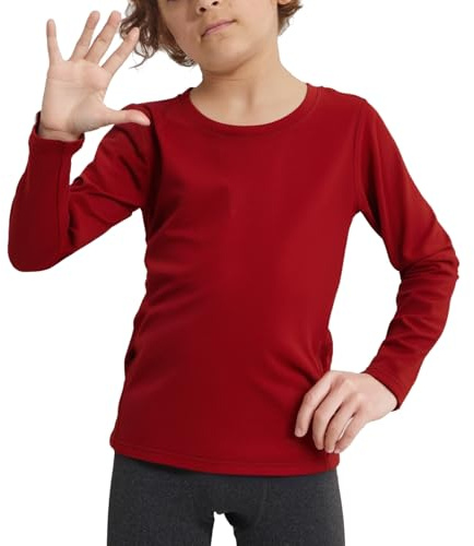 LNFINTDO Maglietta termica a compressione per bambini, a maniche lunghe, per calcio, baseball, hockey, allenamento, Rosso, 7-8 Years