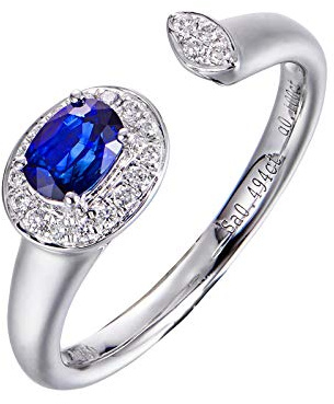 Stfery Ring 18K Weißgold Au750 Damen, Eheringe mit Saphir in Ovalschliff, Diamantring Echt Gold Schmuck, Gr.60 (19.1)