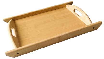 Bamboo Serving Tray Rectangle Platter Breakfast Dinner Food Bed Tray for Eating Kitchen Restaurants (1, 15 x 10.2 x 1.2 (with Handle))