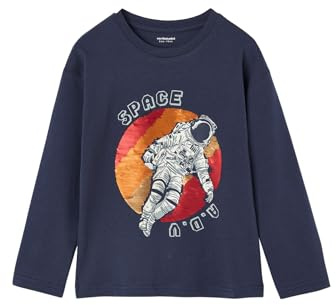 Vertbaudet Jungen Shirt mit Langen Ärmeln und Wende-Pailletten Marine 110