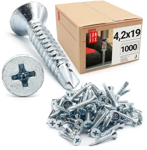 Juego de tornillos autorroscantes DIN 7504, 4,2 x 19 mm, cabeza avellanada, PH2, de acero galvanizado, autoperforantes, para metal, aluminio, perfiles, vallas, terrazas