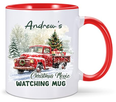 EKAM Personalised Christmas Coffee Mug, Funny Movie Mug Custom with Name, Custom Festive Coffee & Hot Chocolate 11oz Mug - Xmas Gift for Christmas Eve Box, Family, Friends (Red)