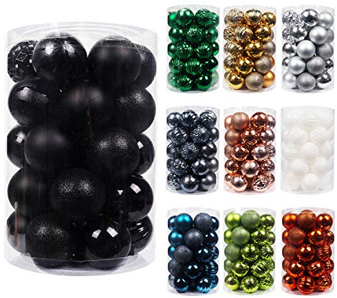 34 Piezas Bolas de Navidad 4cm 6cm Bolas Árbol de Navidad Decoración Bolas Navidad Inastillable Plástico Adornos Árbol Navidad (Negro, 6cm)