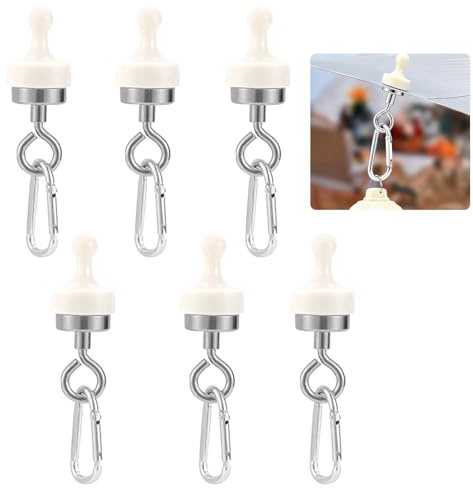 CLDURHGE Ganchos magnéticos 6 Unidades imán Colgador Blanco Resistente 100mm para Camping, Cocina, Oficina, Caravana, hogar y Exteriores con mosquetón Fuerte y Compacto