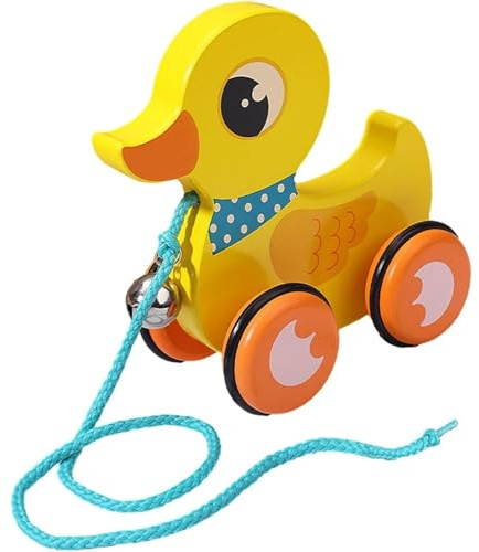 Baby-Ziehspielzeug, Holz-Ziehspielzeug mit Glocke und rutschfestem Rad, interaktive Ente für 1–3-Jährige, entwickelt Mobilität, Gleichgewicht und Hand-Augen-Koordinationsfähigkeiten, Gelb|.Entenspiel