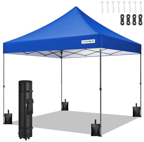 VIVOHOME 3x3m Easy Pop-Up-Pavillon Outdoor-Zelt mit Rolltasche | Camping, Picknicks, Partys und Veranstaltungen im Garten Blau