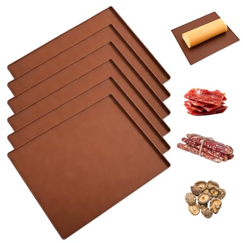 Silikondehydrator blad 6 stycken, bakmatta med kant non-stick, silikonkakrulle, matta, swiss rullmatta, kaffe, mikrovågsugn och ugn, lämplig 31 × 26 × 8 cm, lätt att rengöra