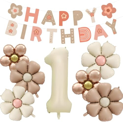 8 Stück Gänseblümchen Deko 1 Geburtstag, Geburtstagsdeko 1 Jahr Mädchen | Gänseblümchen Ballon, Helium Ballon Blume, Feen Deko Kindergeburtstag, für Geburtstag Jubiläum Motto Party