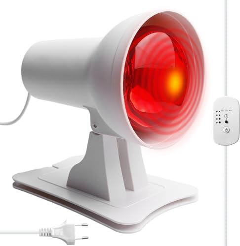 Infrarotlampe, Rotlichtlampe: 150W Infrarot Wärmelampe mit Timer & Dimmer für entspannende Wärme, Lockerung, Winkel einstellbar