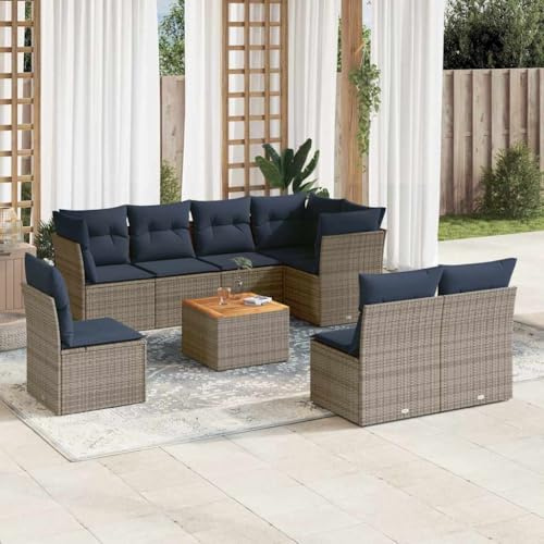 Tonture 9-TLG. Garten-Sofagarnitur, Grau Poly Rattan, mit Stauraum, UV-beständig, modulare Outdoor Möbel Sets für Terrasse, Balkon, wetterfestes Lounge-Set