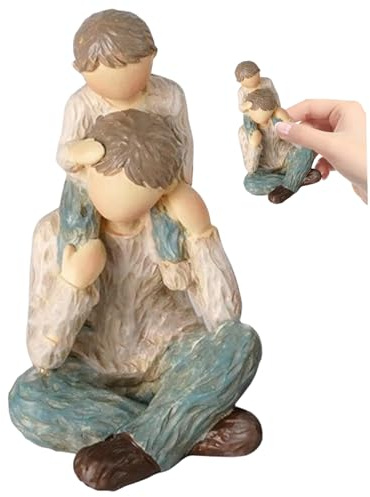 AZIDWERYQ Father and Son Figurine 4.5x2.6x3inch Realistic Resin Father Figure with Son Sitting on Shoulder, Ideal Home Decor for Living Room, Bedroom and Statue