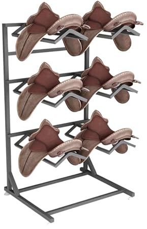 Horse Stall Saddle Rack for 6 Horse Saddles, Floor Standing Western Horse Gear Display Stand Holder for Tack Room/Equestrian Club/Schools/Garage