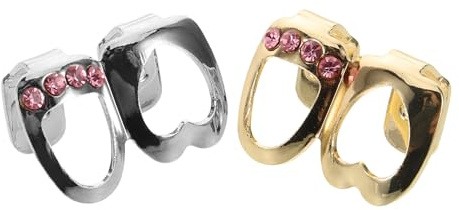 VANZACK 2 Stück Rosa Zirkon Strass Mundgrills Herzförmig Hohle Hip Hop Zahnschmuck aus Farbbeständigem Metall für Männer und Frauen Rapper Grillset Geschenk