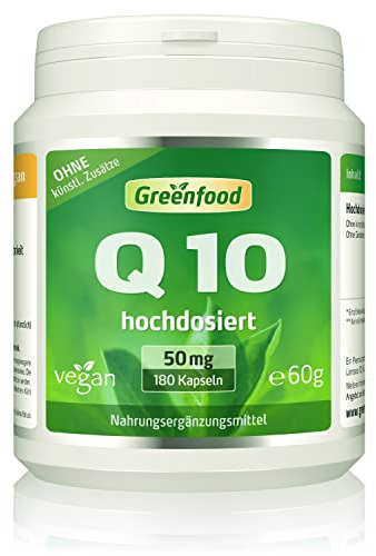 Q10, hochdosiert, 50mg - 120 Kapseln, vegan. Coenzym Q10 - gewonnen durch natürliche Fermentation. OHNE künstliche Zusätze - laborgeprüft. Von Greenfood.