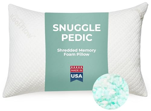 Snuggle-Pedic Standard Shredded Memory Foam Pillow for Sleeping - Cooling and Neck, Back, and Shoulder Support - Ideal for Side Sleepers, Pregnancy, Dorm Rooms, and Travel - USA Quality