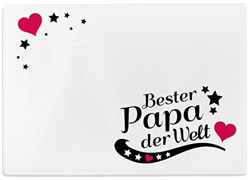 WANDKINGS Glasschneidebrett mit Schriftzug „Bester Papa der Welt“ - Desgin wählbar - Glasschneideplatte, Schneidebrett aus Glas, Frühstücksbrettchen - Motiv 8
