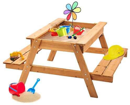 Garden Games Sandpit Picnic Table 1.2 Meters Wide For Up To 4 Children. Child Sized Picnic Bench and Sandbox For Double The Fun