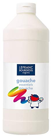 Lefranc Bourgeois 188524 Value Kinder Gouachefarbe auf Wasserbasis, leuchtende Farben, deckend, gebrauchsfertig, abwaschbar, Dosieröffnung, 1000ml Flasche - Weiß