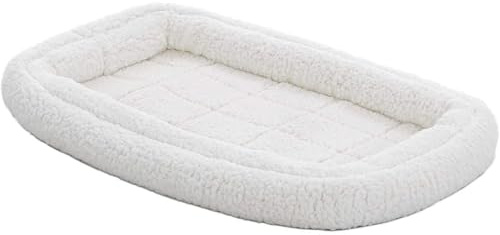 MidWest Homes for Pets - QuietTime Haustierbett, klein, gedoppelter Rand, weiße Käfig-Plüschmatte mit doppeltem Randpolster, maschinenwaschbar, sicherer Sitz mit elastischen Bändern, 61 cm
