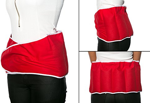 Coussin-ceinture aux graines de lin à sept compartiments avec fermeture à bande auto-agrippante - longueur environ 135cm - Coussin thermique XXL - Grande bouillotte micro-ondes, rouge