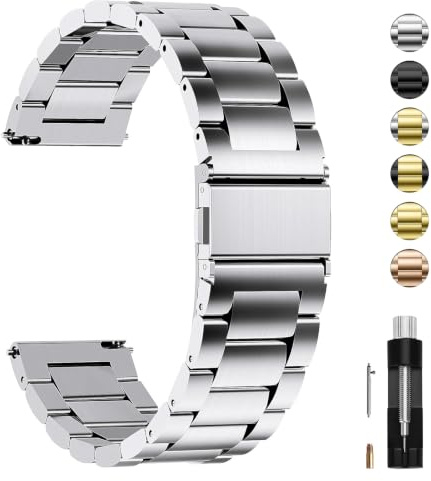 Fullmosa Edelstahlarmband 24mm für Uhr,Smart Watch Metall Uhrenarmbänder mit Schnellverschluss geeignet für Damen&Herren, 24mm Silber
