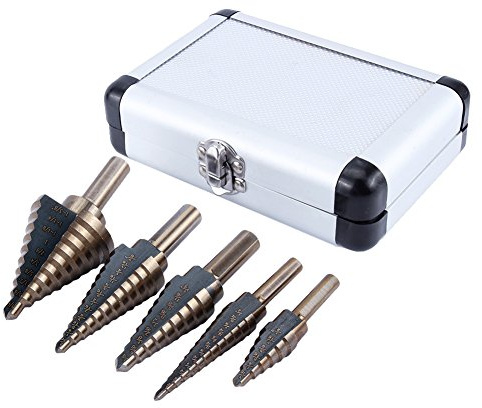 Stufenbohrer, 5-teiliges HSS-Stufen-Kegelbohrer-Set mit Aluminiumbox