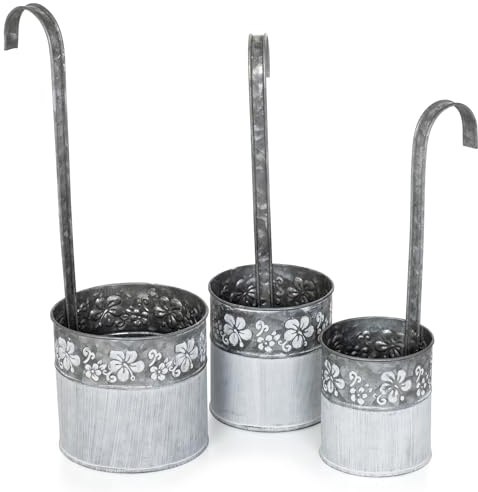 Moritz 3er Set Hängetopf Silber Zink Blumentopf Deko Vintage Metall antik | Wetterfest, zum Bepflanzen mit Blumen und Kräutern, rustikaler Stil für Balkon, Terrasse und Fensterbank, drinnen wie draußen