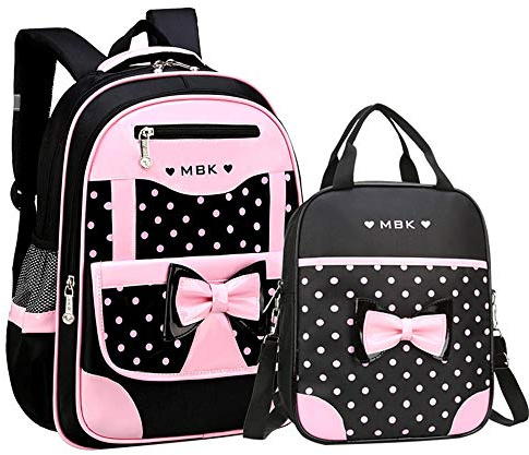 VIDOSCLA School Bags for Girls,2Pcs Bowknot Students Backpack,Elementary Princess Bookbag Sets for School