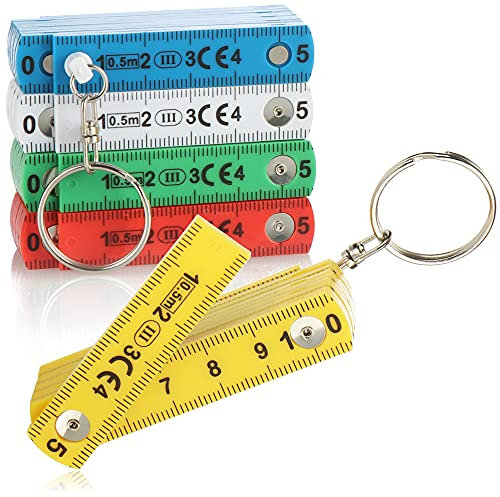 com-four® 5x mini metro plegable como llavero de plástico, metro plegable de 50 cm con 10 secciones, métrico en colores brillantes (05 piezas - 50cm de color)