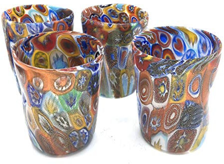 Murano Glass Goto Venetian Murrina Gold Leaf Murano Glass Made in Italy (4 Glasses)