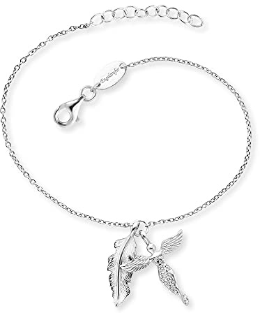 Engelsrufer Damen Armband aus Sterling Silber mit Feder Anhänger und Engel Anhänger - besetzt mit 20 Zirkonia Steinen - Karabinerverschluss - längenverstellbar