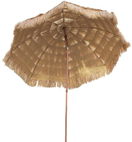 OOOMG 2,4m Hawaii Strandschirm Neigbar Outdoor Gartenschirm Stroh Sonnenschirm,natürliche Farbe(Ohne Basis)