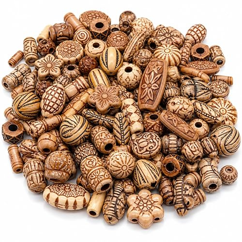 Perlin 200 Stück (100g) Kunststoffperlen Perlenmischung Antik Plastik Perlen Bunte Mix Motive Acrylicperlen Set Perle zum Auffädeln 8mm bis 20mm Bastelset
