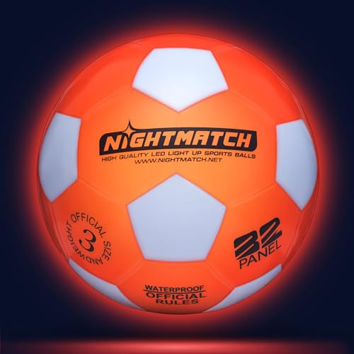 NIGHTMATCH LED Leuchtfußball | fußball | Offizielle Größe 3 | Wasserdicht | Im Dunkeln leuchten | Fussball Kinder & Erwachsene | Leuchtender Fußball | Für Drinnen & Draußen