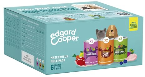 Edgard Cooper Pâté Pour Chien, Multipack, (Agneau/Poulet/Gibier & Cannard 6 x 400g), Sans Céréales, Viande fraîche et protéines de qualité, Vrais ingrédients pour chiens, Sans sucres ajoutés